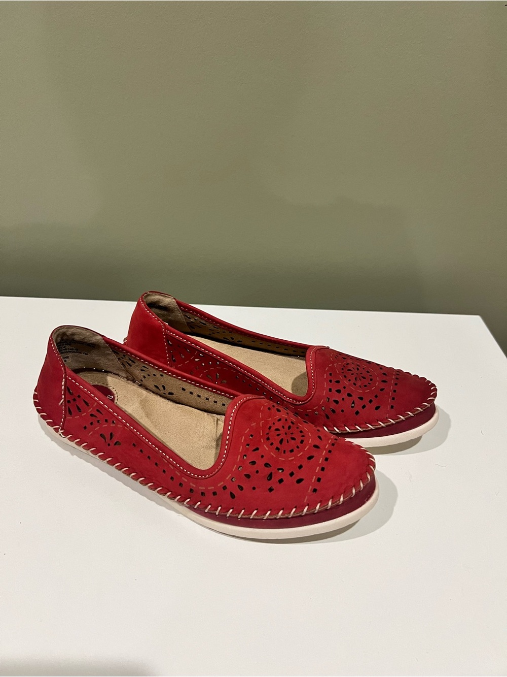 Earth Red Laser-Cut Slip-On Loafers